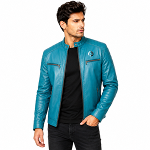 Veste en cuir moderne pour homme, silhouette élégante, texture lisse, coupe confortable et style polyvalent pour un usage quotidien dans toutes les occasions. - Product Image 1