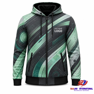 Sudadera con capucha y cremallera completa personalizada, color menta carbón, estampado vectorial, OEM, logotipo de marca privada, ropa urbana, fabricante mayorista de prendas de vestir - Product Image 1
