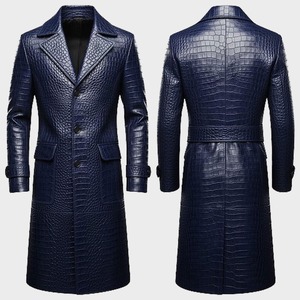 เสื้อโค้ทหนังลายจระเข้สีแดงสำหรับผู้ชาย แจ็คเก็ตยาวทำมือ - Product Image 4