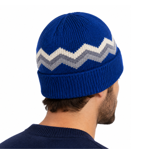 Bonnet d'hiver classique en tricot chevron zigzag, bleu roi, blanc, gris, à rayures ondulées, chaud et confortable - Product Image 3