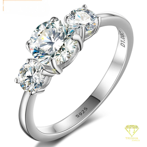 VVS Lab Grown Diamond Three Stone <b>Ring</b> 925 Sterling <b>Silver</b> Round Cut Bridal Engagement Jewelry Classic <b>Statement</b> <b>Ring</b> For Women - Product Image 2