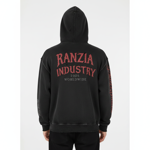 Ranzia Industry Factory Wholesale Custom Men's Custom Men’s Zip Hoodie Manufacturer 100% Cotton Embroidery Distressed Hoodie - Product Image 5