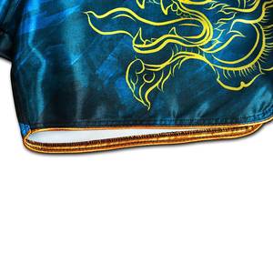 Shorts de Kung Fu en satin bleu pour homme avec imprimé dragon doré, taille élastique, séchage rapide, vêtements d'arts martiaux, coupe régulière, taille adulte - Product Image 3