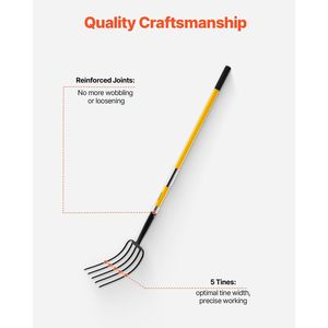 Forca da Giardinaggio a 5 Denti Rinforzata con Manico in Fibra di Vetro 57, Forca da Giardinaggio con Impugnatura a Y in Acciaio Forgiato per Scavare in Giardino - Product Image 5