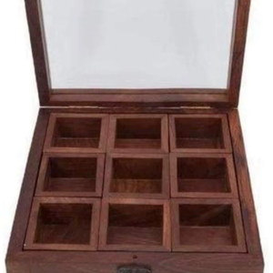 Leak Proof Wooden Masala Box with Brass Lid and Bowl Traditional <b>Spice</b> <b>Storage</b> Organizer for Kitchen and Home - Product Image 1