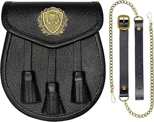 HIGHSAND REDSTONE Sporran Kilt for Men Premium Leather Quality Scottish Bovine Sporran with <b>Chain</b> Belt Kilt Accessories - Product Image 1