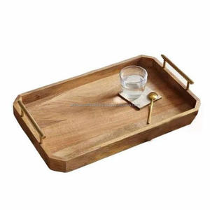 Plateau de service artisanal Unique Craft India en bois de manguier et laiton, avec poignées métalliques classiques, pour servir sur des plateaux en acacia, de qualité supérieure et fabriqué à la main - Product Image 2