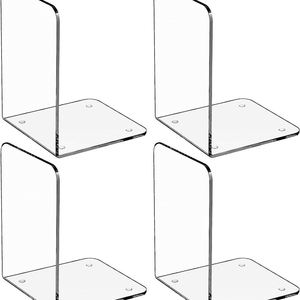 Clear Acrylic <b>Bookends</b> - Transparent Book Stand Organizer for Desktop Office Storage - Product Image 3