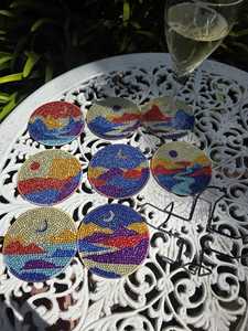Handmade Rhinestone Landscape Coaster Set - Product Image 4