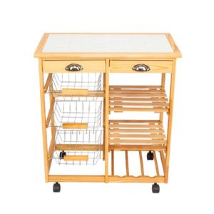 Carrello Moderno da Cucina e Sala da Pranzo a 2 Cassetti, Scaffale Regolabile, Ruote Rimovibili, Materiale in PVC, Metallo, Legno e Marmo - Product Image 3