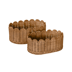 Ocean Vibe Scalloped Natural Rattan <b>Storage</b> <b>Baskets</b> Geometric Shape Modern Eco Friendly Multi-Purpose Home Organization XL Size - Product Image 4