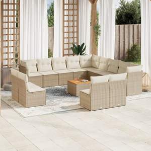 Conjunto de Sofás de Jardín Beige, Muebles de Ratán para Exteriores con Cojines de Espuma de Alta Densidad, Diseño Contemporáneo, Duradero para Uso en Patio - Product Image 3