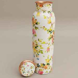 <b>White</b> Base Yellow Design Print Pattern Copper <b>Water</b> <b>Bottle</b> 1L Capacity Eco-Friendly Unique Print Buy Direct Supplier Low Price - Product Image 6