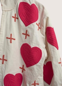 Embroidered Heart Pattern Cotton <b>Coat</b> Full Sleeve Mandarin Collar Casual Outerwear for Adults Spring Wear - Product Image 4