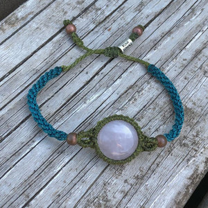Handcrafted Macrame Moonstone <b>Bracelet</b> Teal Green Cord <b>Copper</b> Beads Adjustable Boho Healing Jewelry for Women - Product Image 4