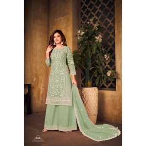 Vêtement ethnique indien en filet papillon avec broderie Salwar Kameez costume avec fantaisie Dupatta ensemble pour femmes porter une robe - Product Image 3