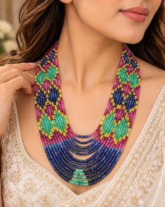 Collier de perles de saphir multicolores naturelles de qualité supérieure - Product Image 2