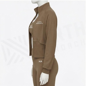 North Approach 2 Piece Yoga <b>Set</b> Full Length Zipper Front Solid <b>Black</b> Sweat Wicking <b>Gym</b> Wear Women's Sportswear - Product Image 3
