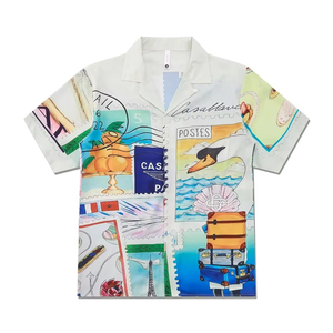Camisa de Satén Retro para Hombre, Estilo Urbano Europeo Americano, Casual Juvenil, Cuello Hawaiano Cubano, Ligera y de Lujo, Manga Corta - Product Image 1