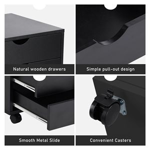 Commode à 5 tiroirs en chêne avec armoire de rangement en bois, organisateur mobile pour chambre à coucher et bureau à domicile, noir - Product Image 2