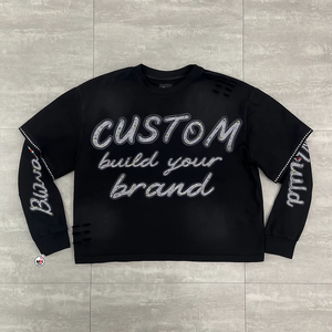 Premium Quality Double <b>Layer</b> Long Sleeve T-Shirt Men O-Neck Solid Black Cotton Knitted Casual Crop <b>Top</b> Blank Design T-Shirts OEM - Product Image 6