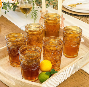 Verres à boire vintage en <span class=keywords><strong>verre</strong></span> ambré côtelé de 13 oz, gobelets en <span class=keywords><strong>verre</strong></span> coloré gaufré pour l'<span class=keywords><strong>eau</strong></span>, le thé glacé, les cocktails - Product Image 2