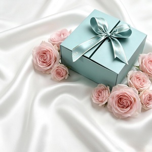 Elegant Teal Rigid Cosmetic Gift <b>Box</b> With Satin Ribbon And Gold Foil Best Wishes Print For High-End Packaging - Product Image 3