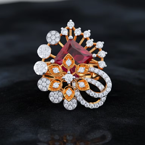 Bague élégante en or avec motif floral et pierre précieuse rouge rubis, bijoux pour occasions spéciales - Product Image 2