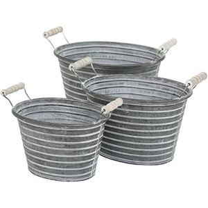 Ensemble de jardinières rustiques en métal galvanisé, pot à fleurs en fer ondulé avec poignées en corde, pots décoratifs vintage style ferme - Product Image 2