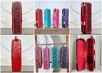 Étui de luxe en cuir de vachette repoussé à la main avec paillettes, nouveau design, pour fer à friser et lisseur, résistant à la chaleur, avec fermeture éclair, grand format pour femme