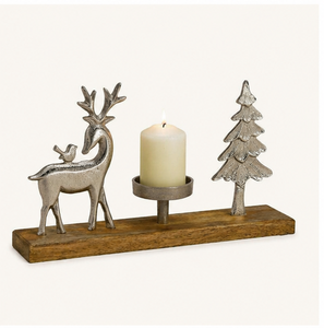 Handmade Silver Aluminum Reindeer Christmas <b>Tree</b> Candle Holder Natural Wood Base Modern Eco-Friendly Festive Holiday <b>Tabletop</b> - Product Image 5
