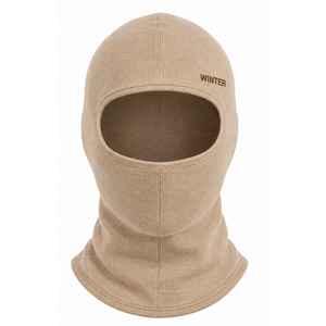 Cagoule en tricot côtelé avec logo personnalisé, masque facial d'hiver beige, couvre-tête intégral, couvre-cou unisexe - Product Image 1