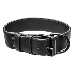 ปลอกคอสุนัขหนังสีดำพร้อมหัวเข็มขัดแบบ D-Ring ปรับขนาดได้ อุปกรณ์เสริมสำหรับสัตว์เลี้ยง - Product Image 1