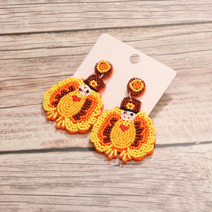 Nuevos Pendientes de Cuentas Hechos a Mano con Diseño de Pavo para la Cosecha de Otoño y Acción de Gracias - Product Image 5