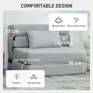 Divano Letto Pieghevole Moderno in Lino con Cuscino per Soggiorno o Dormitorio, Grigio Chiaro - Product Image 5