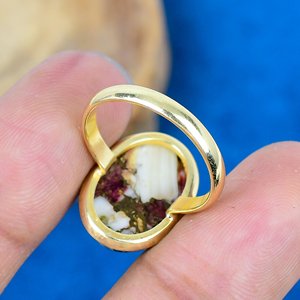 Bague en argent sterling 925 plaqué or 18 carats avec pierre précieuse naturelle en forme ovale de coquille d'huître violette, faite à la main - Product Image 4