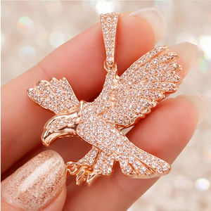 Lujoso Collar de Oro Rosa Sólido de 10K con Colgante de Águila Personalizado con Incrustaciones de Diamantes Naturales Brillantes, Joyería Fina, Regalos Bonitos - Product Image 2