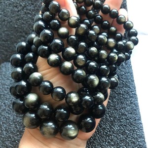 Cuentas de obsidiana dorada natural sin tratar, redondas, sueltas, media hebra, para la fabricación de joyas y manualidades. - Product Image 2