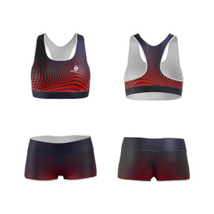 Ensemble de yoga 2 pièces en tissu intelligent, taille mi-haute, avec haut court à encolure dégagée et short, en Spandex/Nylon, extensible dans les quatre sens, respirant et à séchage rapide - Product Image 6