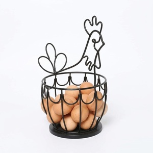 Black Metal Wire Egg Storage <b>Basket</b> with Rooster Silhouette Farmhouse Style Countertop Egg Holder For Fresh Eggs Rustic Kitchen - Product Image 3