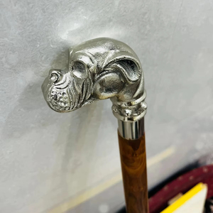 Canne de marche murale multifonction en bois de rose avec poignée tête de bouledogue en laiton massif antique - Product Image 1