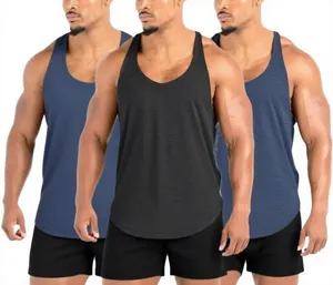Men Solid Color Breathable Knitted Tank Top O-Neck Casual Gym Sport Polyester Lightweight <b>Running</b> <b>Singlet</b> - Product Image 3