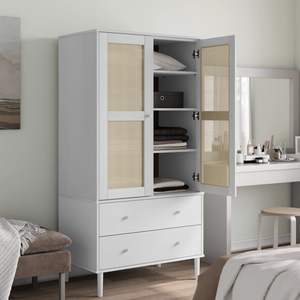 Armario Blanco de Dos Puertas con 2 Cajones, Mueble de Almacenamiento Moderno de Estilo Escandinavo para Dormitorio - Product Image 3
