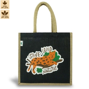 Bolsa de Compras Promocional de Yute Natural Laminado, 30x10x30 cm, Logotipo Personalizado, Venta al Por Mayor, Modelo OEM SS02 - Product Image 1