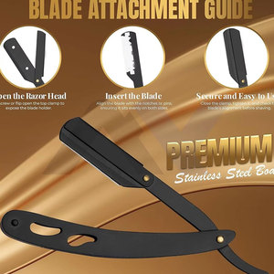 Professional Traditional Straight Edge Razor Black Stainless Steel Barber Shavette <b>Single</b> Blade Holder Classic Wet Shaving Razor - Product Image 4
