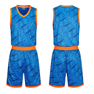 Ensemble de maillots de basket-ball sublimés personnalisés, bleu orange, col en V, sans manches, uniforme respirant, pour adultes, toutes saisons - Product Image 1