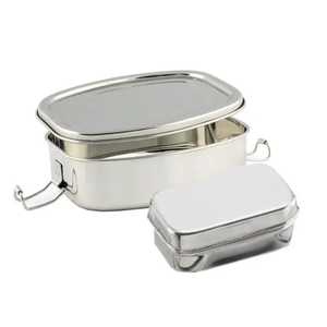SUS304 Rectangle Stainless Steel Children's Dishwasher Safe 3-<b>Compartment</b> Eco-Friendly Folding Wire Handle Airtight Bento <b>Box</b> - Product Image 4