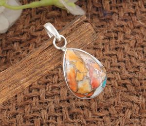 Colgante de Turquesa Cobre en Forma de Pera Natural, Plata de Ley 925, Gema en Forma de Gota, Amuleto Hecho a Mano, Joyería Boho - Product Image 1