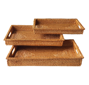 Plateau rectangulaire en rotin, pièce exclusive, plateau décoratif, écologique, pour le rangement et le service des aliments en cuisine, à prix abordable - Product Image 2