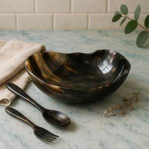 Service de vaisselle en corne naturelle polie pour dîner, assiettes de Noël, bols à mélanger, assiettes à fruits et salades, durables pour les fêtes – Fournisseur indien - Product Image 5